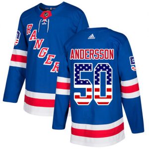 Pánské NHL New York Rangers dresy 50 Lias Andersson Authentic Kuninkaallisen modrá Adidas USA Flag Fashion