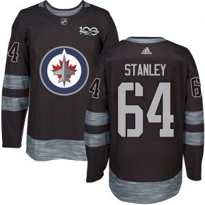 Pánské NHL Winnipeg Jets dresy 64 Logan Stanley Authentic Černá Adidas 1917 2017 100th Anniversary