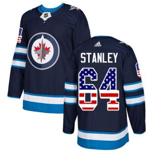Pánské NHL Winnipeg Jets dresy 64 Logan Stanley Authentic Námořnická modrá Adidas USA Flag Fashion