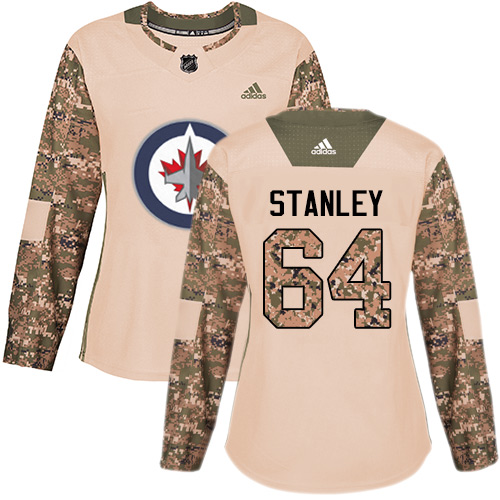 Dámské NHL Winnipeg Jets dresy 64 Logan Stanley Authentic Camo Adidas Veterans Day Practice