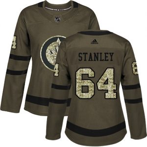 Dámské NHL Winnipeg Jets dresy 64 Logan Stanley Authentic Zelená Adidas Salute to Service