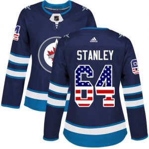 Dámské NHL Winnipeg Jets dresy 64 Logan Stanley Authentic Námořnická modrá Adidas USA Flag Fashion
