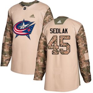 Pánské NHL Columbus Blue Jackets dresy 45 Lukas Sedlak Authentic Camo Adidas Veterans Day Practice