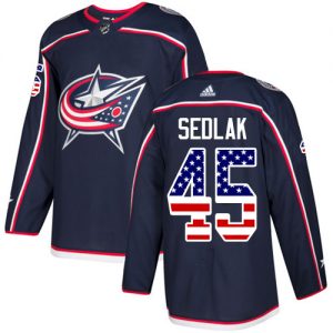 Pánské NHL Columbus Blue Jackets dresy 45 Lukas Sedlak Authentic Námořnická modrá Adidas USA Flag Fashion