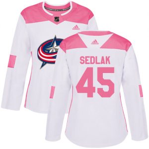 Dámské NHL Columbus Blue Jackets dresy 45 Lukas Sedlak Authentic Bílý Růžový Adidas Fashion