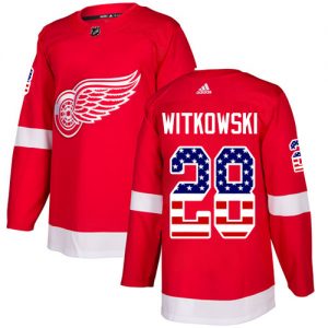 Pánské NHL Detroit Red Wings dresy 28 Luke Witkowski Authentic Červené Adidas USA Flag Fashion