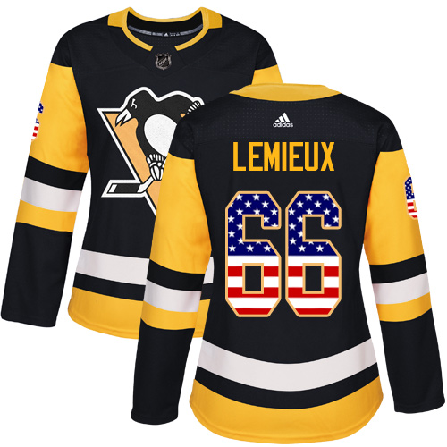 Dámské NHL Pittsburgh Penguins dresy 66 Mario Lemieux Authentic Černá Adidas USA Flag Fashion