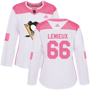 Dámské NHL Pittsburgh Penguins dresy 66 Mario Lemieux Authentic Bílý Růžový Adidas Fashion