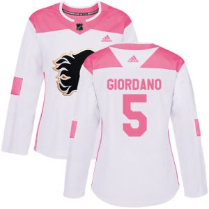 Dámské NHL Calgary Flames dresy 5 Mark Giordano Authentic Bílý Růžový Adidas Fashion