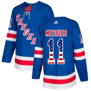 Pánské NHL New York Rangers dresy 11 Mark Messier Authentic Kuninkaallisen modrá Adidas USA Flag Fashion