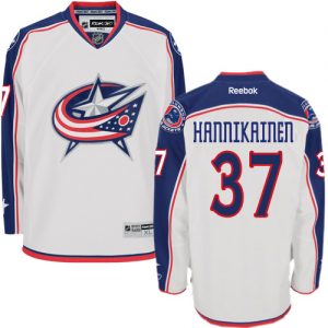 Pánské NHL Columbus Blue Jackets dresy 37 Markus Hannikainen Authentic Bílý Reebok Venkovní hokejové dresy