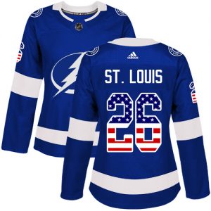 Dámské NHL Tampa Bay Lightning dresy 26 Martin St. Louis Authentic modrá Adidas USA Flag Fashion