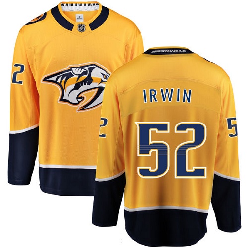 Pánské NHL Nashville Predators dresy 52 Matt Irwin Breakaway Zlato Fanatics Branded Domácí