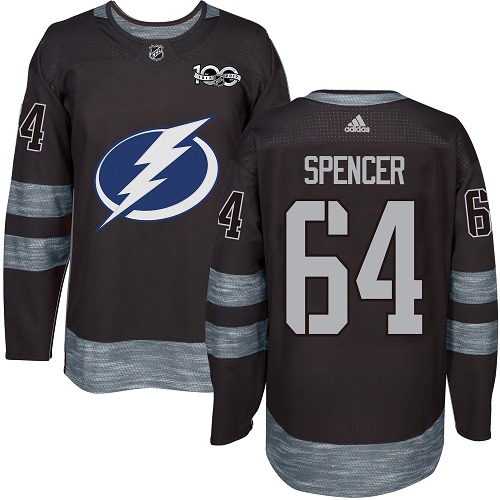 Pánské NHL Tampa Bay Lightning dresy 64 Matthew Spencer Authentic Černá Adidas 1917 2017 100th Anniversary