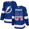 Pánské NHL Tampa Bay Lightning dresy 64 Matthew Spencer Authentic modrá Adidas USA Flag Fashion