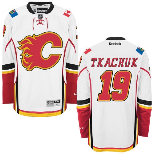 Pánské NHL Calgary Flames dresy 19 Matthew Tkachuk Authentic Bílý Reebok Venkovní hokejové dresy