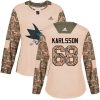 Dámské NHL San Jose Sharks dresy 68 Melker Karlsson Authentic Camo Adidas Veterans Day Practice