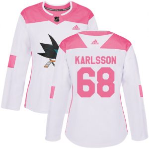 Dámské NHL San Jose Sharks dresy 68 Melker Karlsson Authentic Bílý Růžový Adidas Fashion