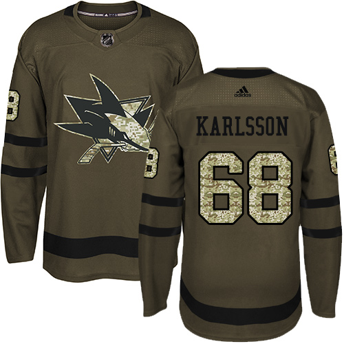 Dětské NHL San Jose Sharks dresy 68 Melker Karlsson Authentic Zelená Adidas Salute to Service