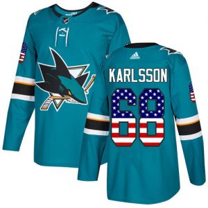 Dětské NHL San Jose Sharks dresy 68 Melker Karlsson Authentic Teal Zelená Adidas USA Flag Fashion