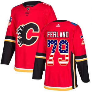 Pánské NHL Calgary Flames dresy 79 Michael Ferland Authentic Červené Adidas USA Flag Fashion