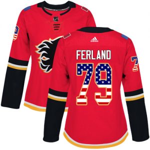 Dámské NHL Calgary Flames dresy 79 Michael Ferland Authentic Červené Adidas USA Flag Fashion
