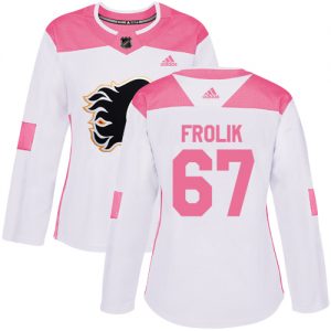 Dámské NHL Calgary Flames dresy 67 Michael Frolik Authentic Bílý Růžový Adidas Fashion