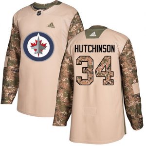 Pánské NHL Winnipeg Jets dresy 34 Michael Hutchinson Authentic Camo Adidas Veterans Day Practice