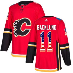 Pánské NHL Calgary Flames dresy 11 Mikael Backlund Authentic Červené Adidas USA Flag Fashion