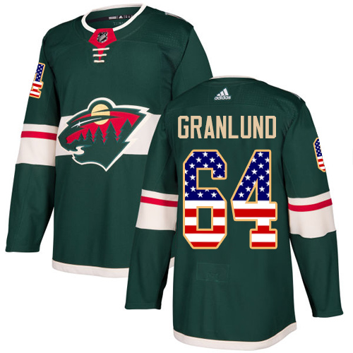 Pánské NHL Minnesota Wild dresy 64 Mikael Granlund Authentic Zelená Adidas USA Flag Fashion