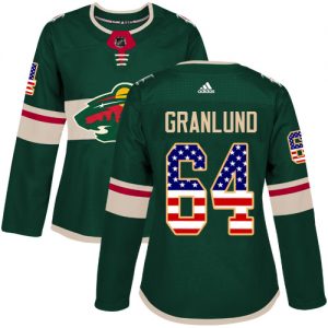 Dámské NHL Minnesota Wild dresy 64 Mikael Granlund Authentic Zelená Adidas USA Flag Fashion