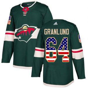 Dětské NHL Minnesota Wild dresy 64 Mikael Granlund Authentic Zelená Adidas USA Flag Fashion