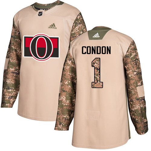 Pánské NHL Ottawa Senators dresy 1 Mike Condon Authentic Camo Adidas Veterans Day Practice