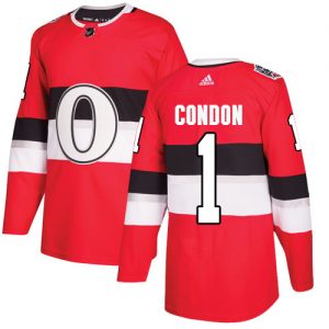 Pánské NHL Ottawa Senators dresy 1 Mike Condon Authentic Červené Adidas 2017 100 Classic