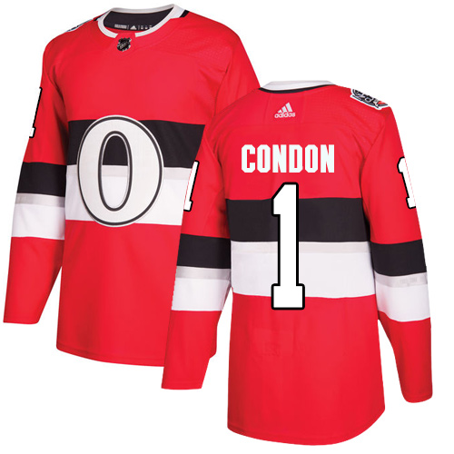 Pánské NHL Ottawa Senators dresy 1 Mike Condon Authentic Červené Adidas 2017 100 Classic