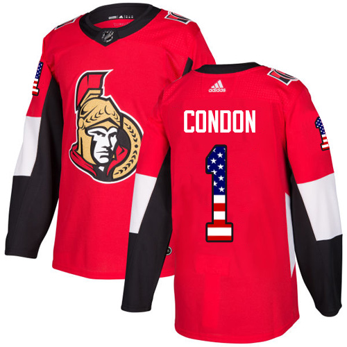 Pánské NHL Ottawa Senators dresy 1 Mike Condon Authentic Červené Adidas USA Flag Fashion