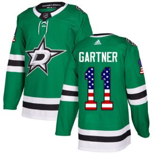 Pánské NHL Dallas Stars dresy 11 Mike Gartner Authentic Zelená Adidas USA Flag Fashion