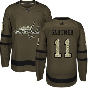 Pánské NHL Washington Capitals dresy 11 Mike Gartner Authentic Zelená Adidas Salute to Service