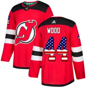 Pánské NHL New Jersey Devils dresy 44 Miles Wood Authentic Červené Adidas USA Flag Fashion