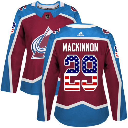 Dámské NHL Colorado Avalanche dresy 29 Nathan MacKinnon Authentic Burgundy Červené Adidas USA Flag Fashion