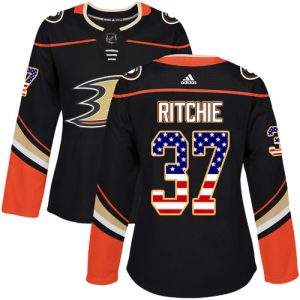 Dámské NHL Anaheim Ducks dresy 37 Nick Ritchie Authentic Černá Adidas USA Flag Fashion