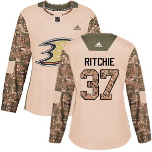 Dámské NHL Anaheim Ducks dresy 37 Nick Ritchie Authentic Camo Adidas Veterans Day Practice