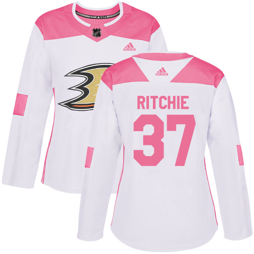 Dámské NHL Anaheim Ducks dresy 37 Nick Ritchie Authentic Bílý Růžový Adidas Fashion