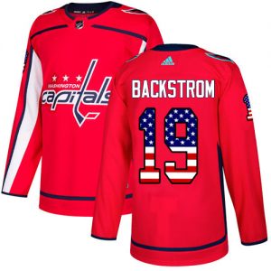 Pánské NHL Washington Capitals dresy 19 Nicklas Backstrom Authentic Červené Adidas USA Flag Fashion