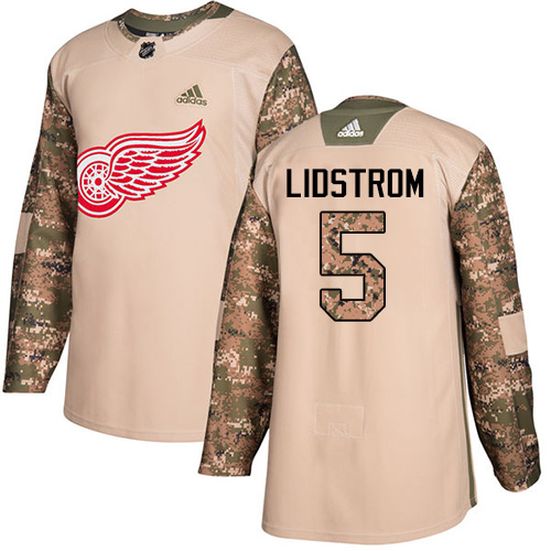 Pánské NHL Detroit Red Wings dresy 5 Nicklas Lidstrom Authentic Camo Adidas Veterans Day Practice