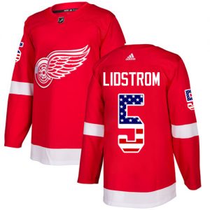 Pánské NHL Detroit Red Wings dresy 5 Nicklas Lidstrom Authentic Červené Adidas USA Flag Fashion