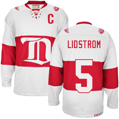 Pánské NHL Detroit Red Wings dresy 5 Nicklas Lidstrom Authentic Throwback Bílý CCM Winter Classic