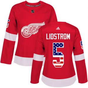 Dámské NHL Detroit Red Wings dresy 5 Nicklas Lidstrom Authentic Červené Adidas USA Flag Fashion