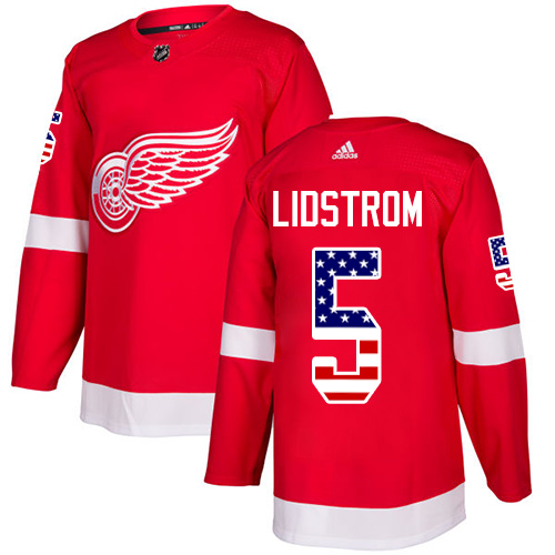 Dětské NHL Detroit Red Wings dresy 5 Nicklas Lidstrom Authentic Červené Adidas USA Flag Fashion