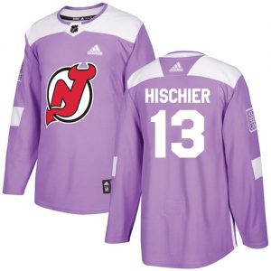 Pánské NHL New Jersey Devils dresy 13 Nico Hischier Authentic Nachový Adidas Fights Cancer Practice